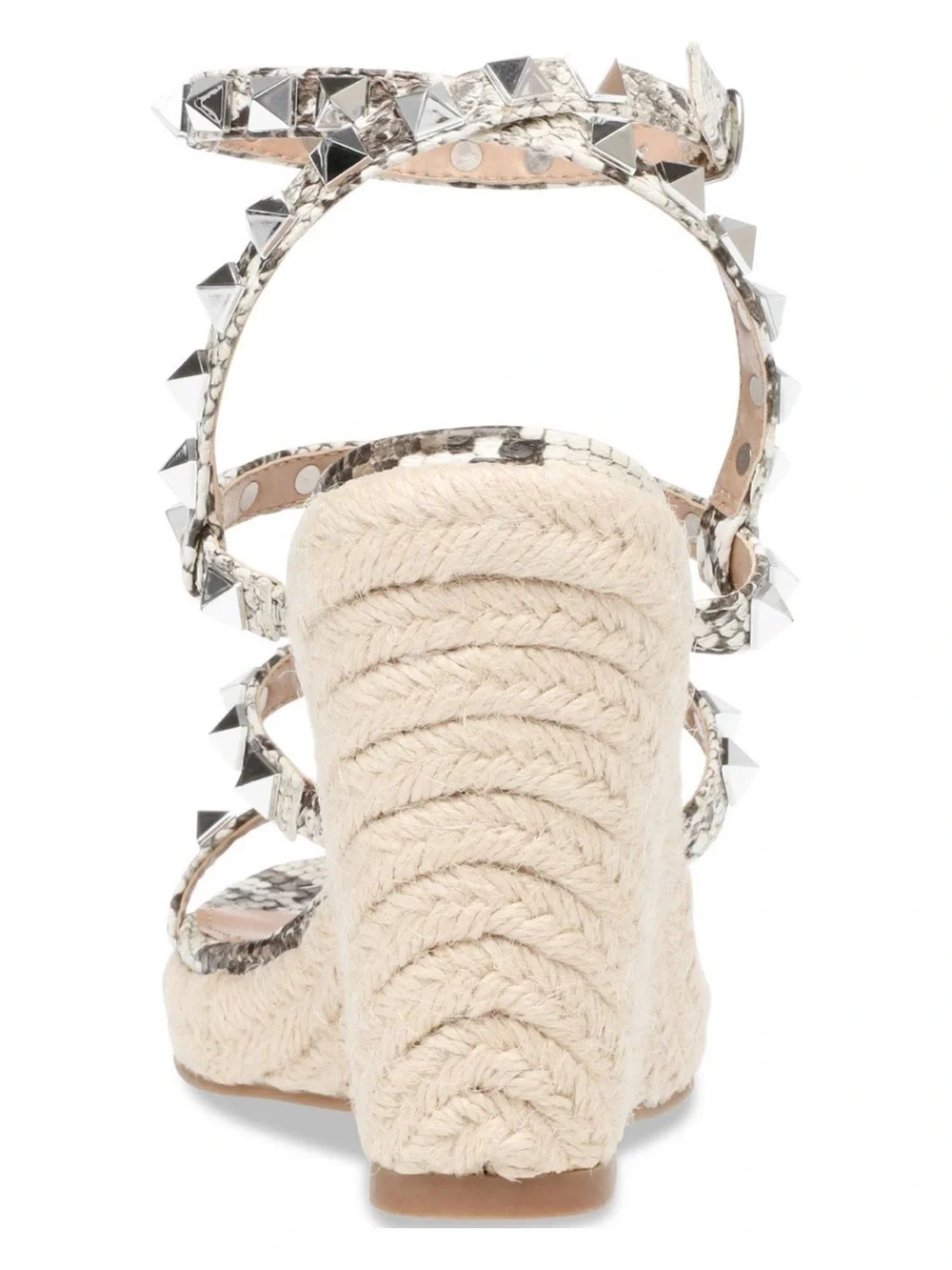 Steve Madden Maci Silver Studded Espadrille Wedge Sandals w/ Snake-Print Straps